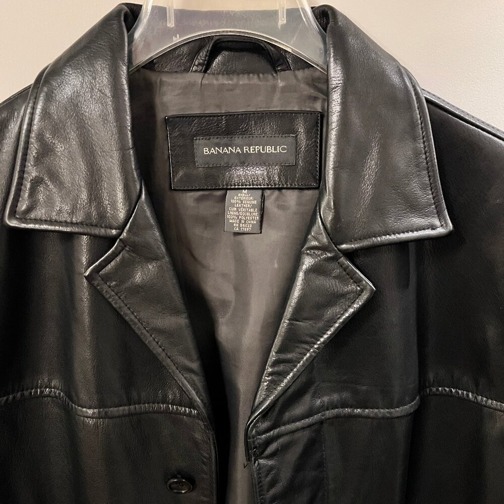 Vintage Banana Republic Genuine Cowhide Leather Car Coat / Black / Medium - Picture 3 of 5